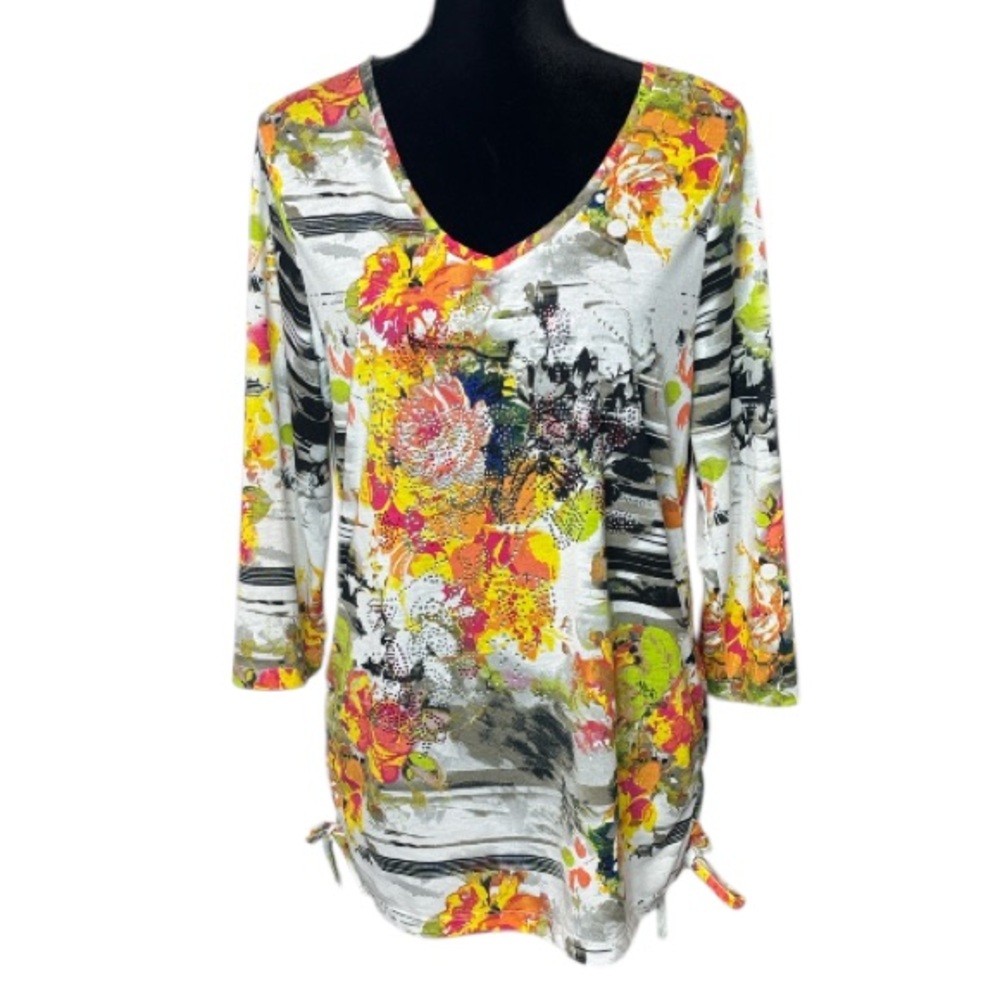 🌹Thomas & Olivia - Abstract Floral Print Embellished Top in Multi-Color - XL
